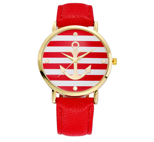 Часы Geneva Marine, красный ремешок